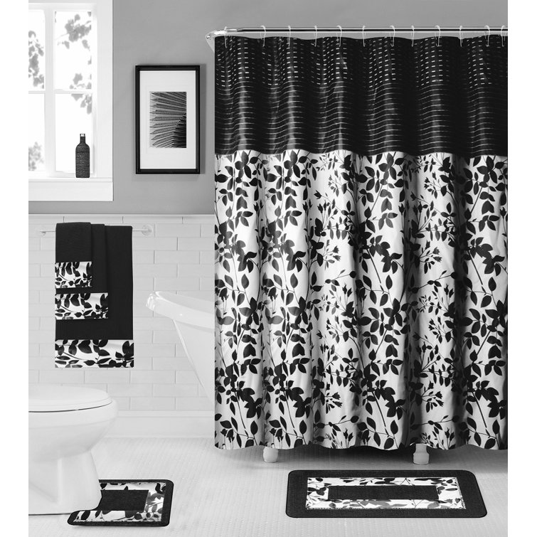 Red Barrel Studio® 3 Piece Floral Shower Curtain Set + Hooks Wayfair